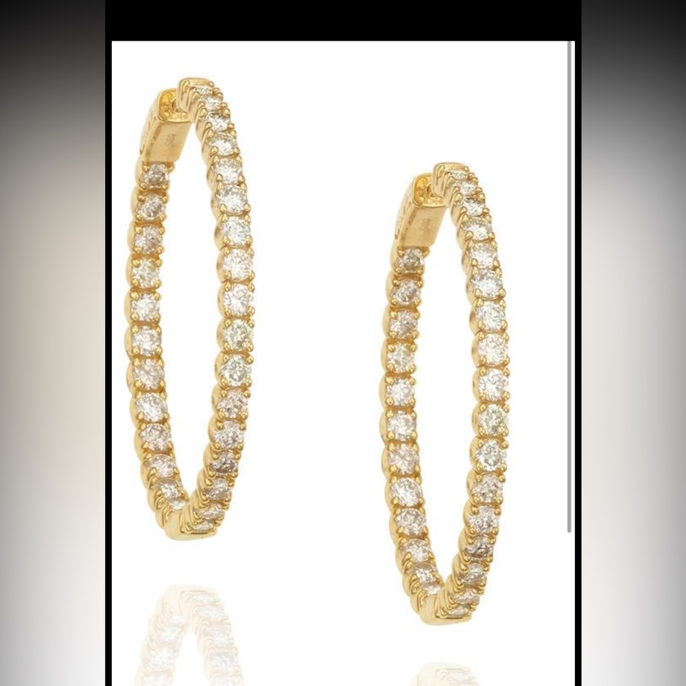 14k yellow gold diamond inside out hoops- 6 ct